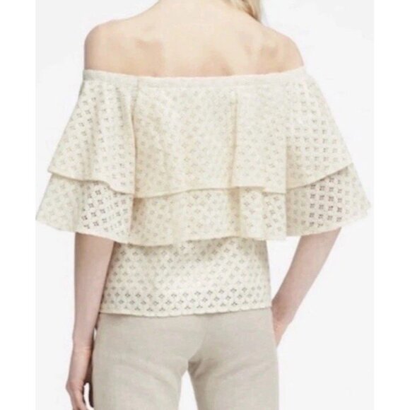 Banana‎ Republic Ivory Cream Off Shoulder Lace Top Blouse Ruffle Tiered Medium - Picture 6 of 7
